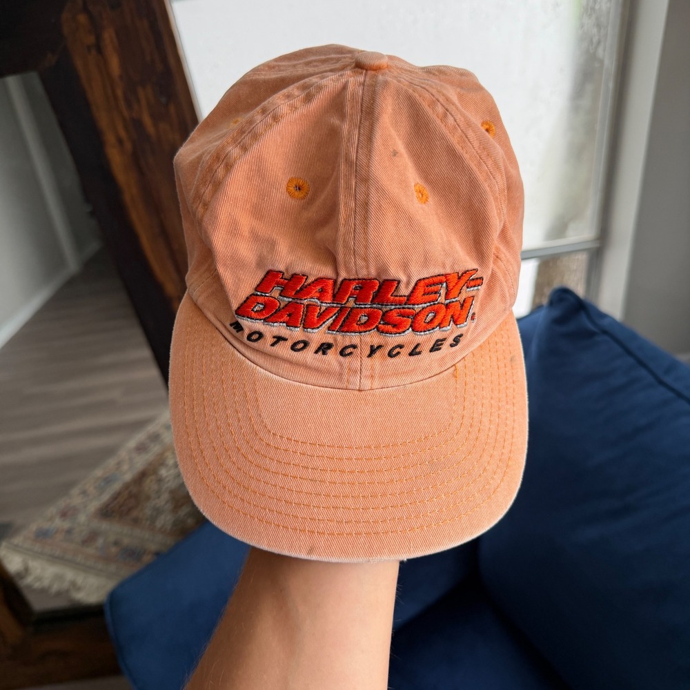Vintage Harley Davidson Hat Faded Orange Motorcycles Baseball Cap Embroidered